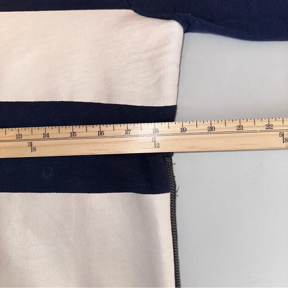 J Crew French Terry Pullover Top Navy White Bold‎ Stripes Side Zipper Nautical M